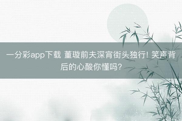 一分彩app下載 董璇前夫深宵街頭獨行! 笑聲背后的心酸你懂嗎?