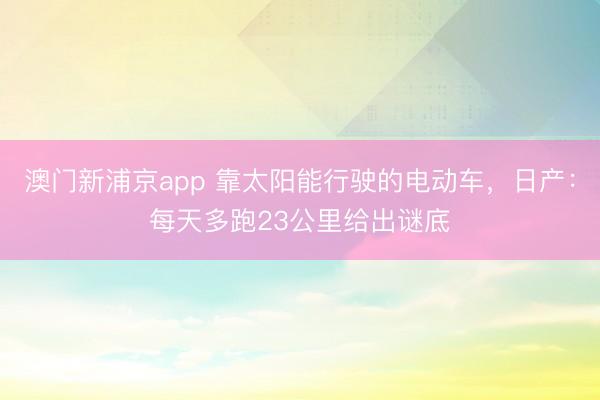 澳門新浦京app 靠太陽能行駛的電動車，日產(chǎn)：每天多跑23公里給出謎底
